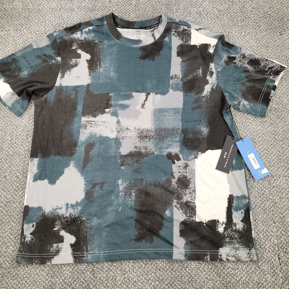 Shaquille O'Neal XLG Mens XLT Oversized Active Tee Shirt Teal Abstract Print